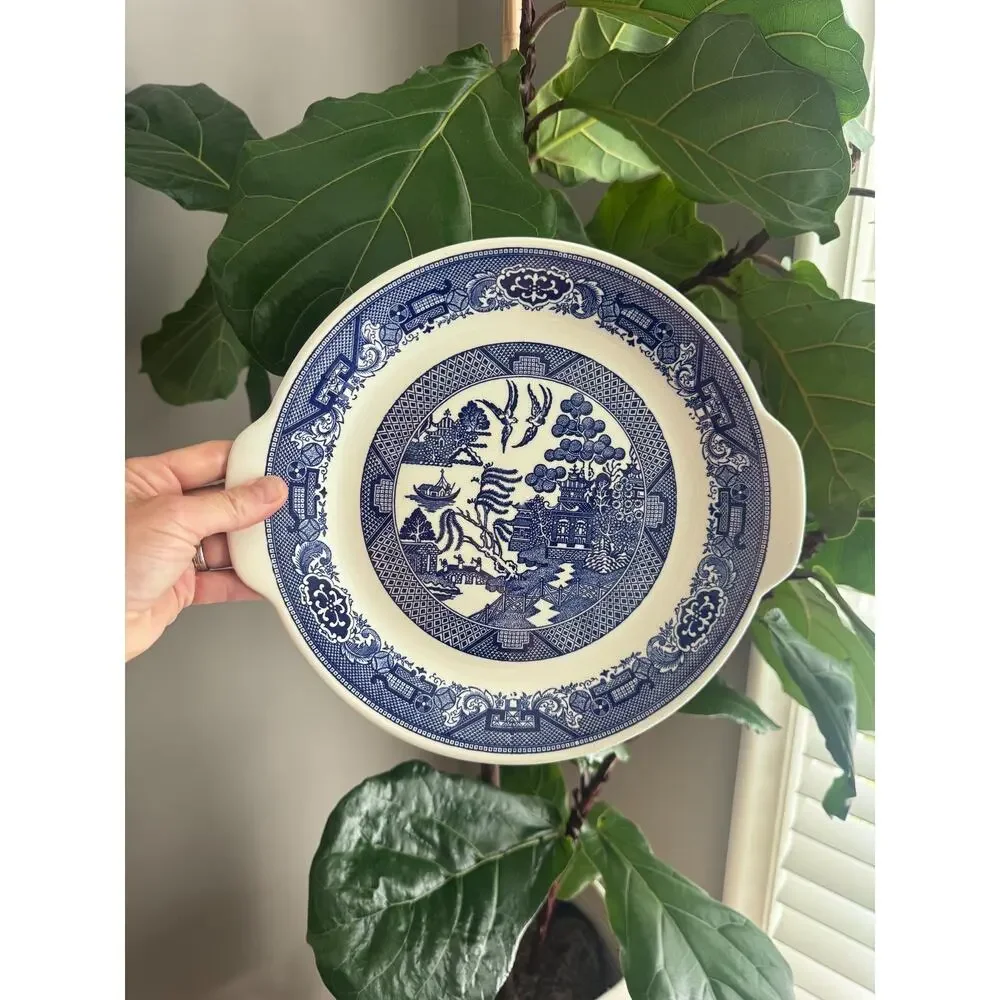 Vintage Blue Willow Transferware Chinoiserie Serving Platter 11” |